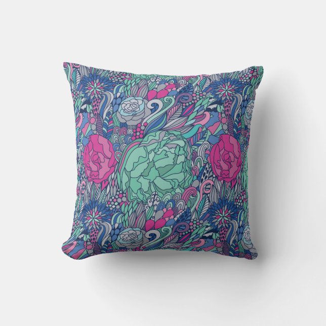 Colorful Floral Doodle Pattern Kussen (Voorkant)