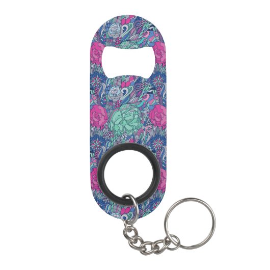 Colorful Floral Doodle Pattern Mini Flessenopener (Achterkant)