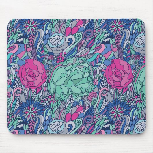 Colorful Floral Doodle Pattern Muismat (Voorkant)
