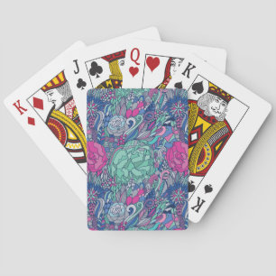 Colorful Floral Doodle Pattern Pokerkaarten