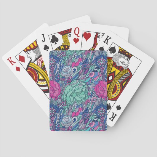 Colorful Floral Doodle Pattern Pokerkaarten (Achterkant)