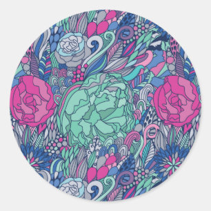 Colorful Floral Doodle Pattern Ronde Sticker
