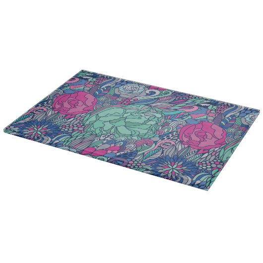 Colorful Floral Doodle Pattern Snijplank (Hoek)