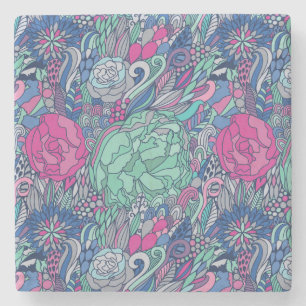 Colorful Floral Doodle Pattern Stenen Onderzetter
