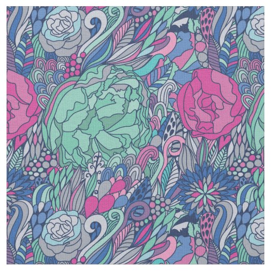 Colorful Floral Doodle Pattern Stof (Close Up)