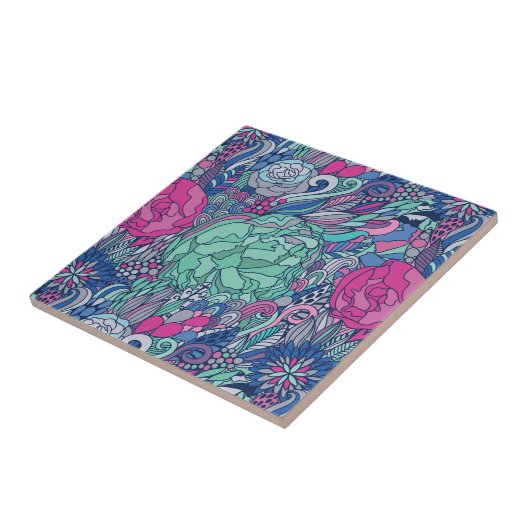 Colorful Floral Doodle Pattern Tegeltje (Zijkant)