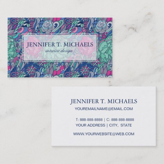 Colorful Floral Doodle Pattern Visitekaartje (Voorkant / Achterkant)