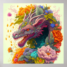 Colorful Floral Dragon Poster