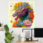 Colorful Floral Dragon Poster (Thuiskantoor)