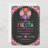 Colorful Floral Fiesta Mexican Chalkboard Wedding Kaart (Voorkant)