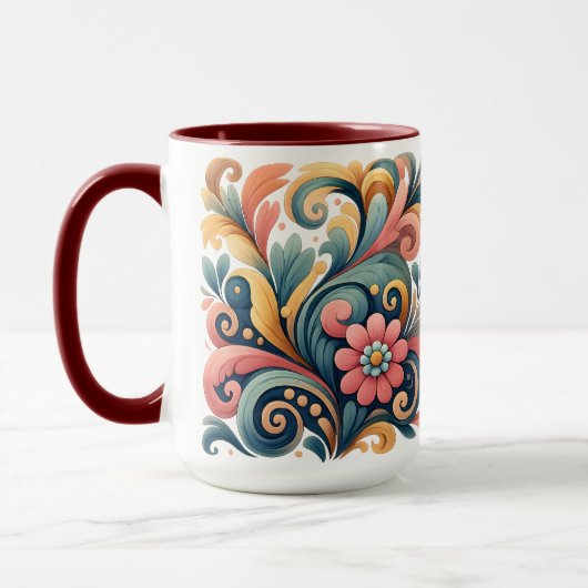 Colorful Floral Folk Art Ceramic Mug Mok (Links)