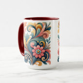 Colorful Floral Folk Art Ceramic Mug Mok (Voorkant links)