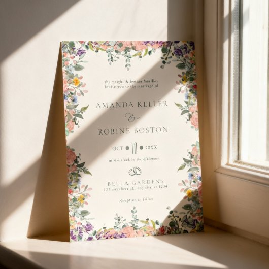 Colorful Floral Frame Wedding Kaart