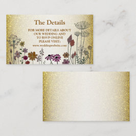 Colorful Floral Garden Gold Glitter Wedding Detail Informatiekaartje