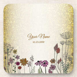 Colorful Floral Garden Gold Glitter Wedding Party Bier Onderzetter