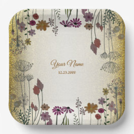 Colorful Floral Garden Gold Glitter Wedding Party  Papieren Bordje