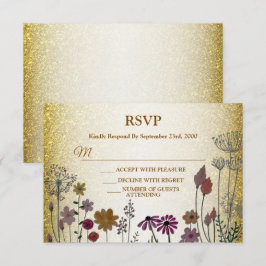 Colorful Floral Garden Gold Glitter Wedding Party RSVP Kaartje