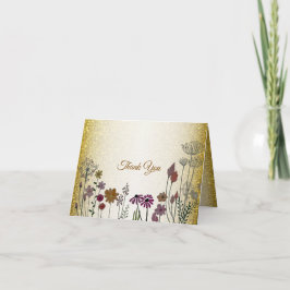 Colorful Floral Garden Golden Glitter Wedding Bedankkaart