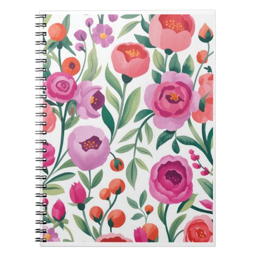 colorful floral garden illustration seamless patte notitieboek (Voorkant)
