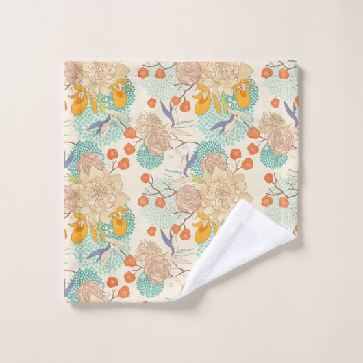 Colorful Floral Garden Pattern Bad Handdoek (Wasdoekje)