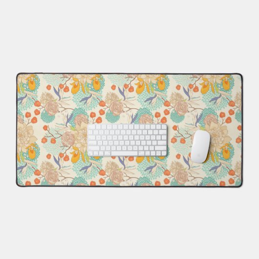 Colorful Floral Garden Pattern Bureaumat (Keyboard & Muis)