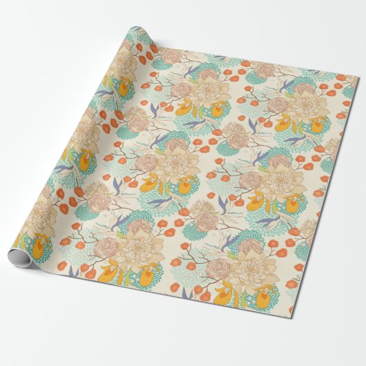 Colorful Floral Garden Pattern Cadeaupapier (Uitgerold)