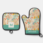 Colorful Floral Garden Pattern Ovenwant & Pannenlap Set (Voorkant)