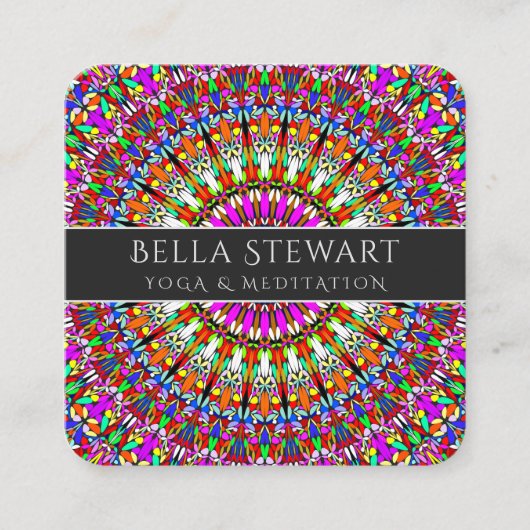 Colorful Floral Geometric Mandala Vierkante Visitekaartje (Voorkant)
