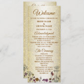 Colorful Floral Golden Glitter Wedding Programme (Voorkant / Achterkant)