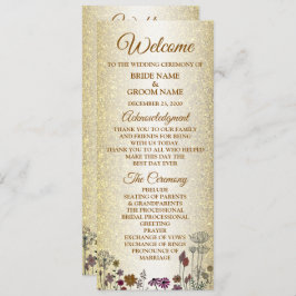 Colorful Floral Golden Glitter Wedding Programme