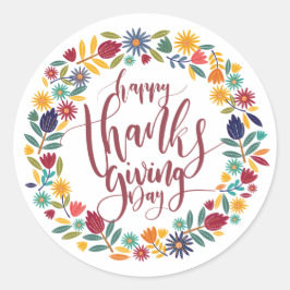 Colorful Floral Happy Thanksgiving | Stickerzegel Ronde Sticker