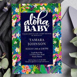 Colorful Floral Hawaiian Luau Aloha Baby shower Kaart