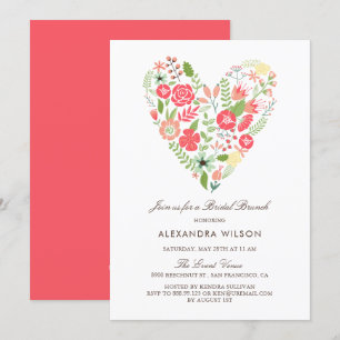 Colorful Floral Heart Bridal Brunch Uitnodiging