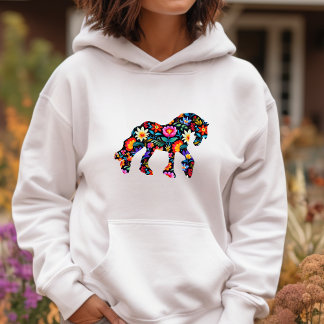 Colorful Floral Horse Ladies Hooded Sweatshirt 