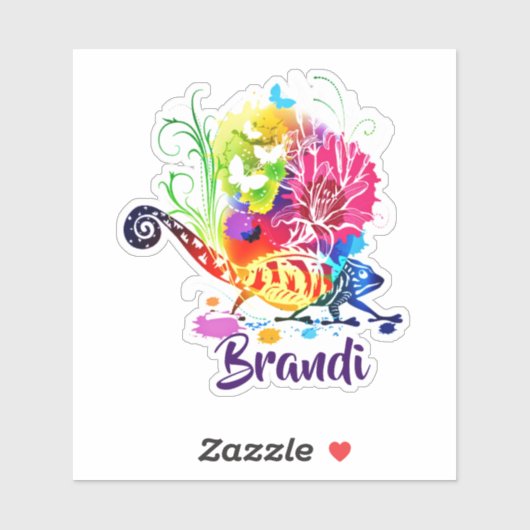 Colorful floral lizard gepersonaliseerd sticker (Vel)