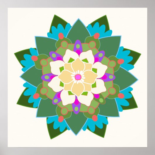 Colorful Floral Lotus Flower Mandala Poster (Voorkant)