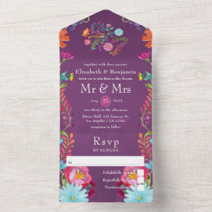 Colorful Floral Mexican Fiesta Wedding All In One Uitnodiging