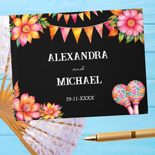 Colorful Floral Mexican Fiesta Wedding Gastenboek