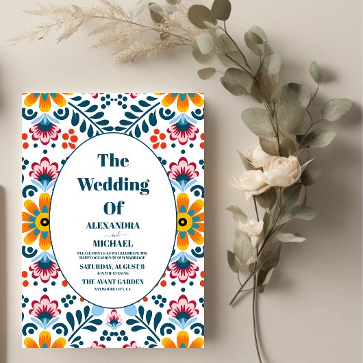 Colorful Floral Mexican Fiesta Wedding Kaart