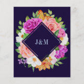 Colorful Floral Navy Blue Wedding Invitation Flyer (Achterkant)