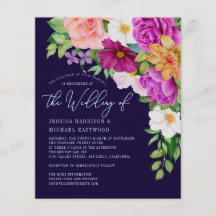 Colorful Floral Navy Blue Wedding Invitation Flyer
