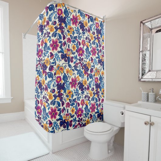 Colorful Floral Pattern Douchegordijn (In situ)