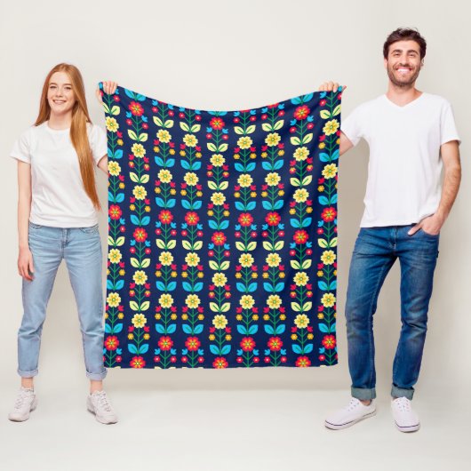 Colorful Floral Pattern Fleece Deken (In situ)