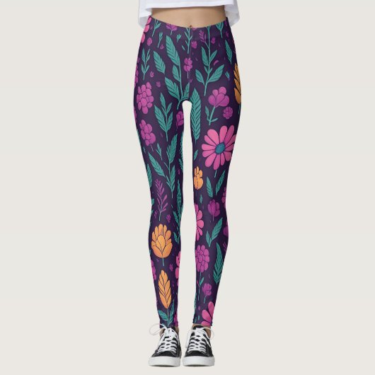 Colorful Floral Pattern Leggings – Vibrant Botanic (Voorkant)