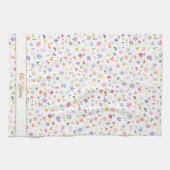 Colorful Floral Pattern Name Monogram Botanical Theedoek (Horizontaal)