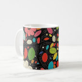 🌼 Colorful Floral Pattern on Black - Bold & Vibra Koffiemok (Voorkant links)