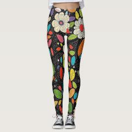 🌼 Colorful Floral Pattern on Black - Bold & Vibra Leggings