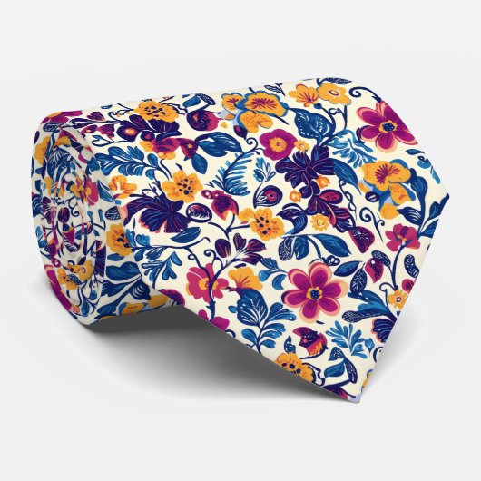 Colorful Floral Pattern Stropdas (Opgerold)