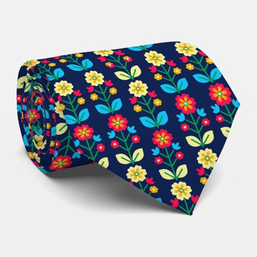 Colorful Floral Pattern Stropdas (Opgerold)