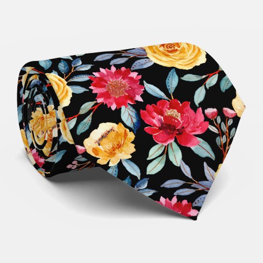 Colorful Floral Pattern Stropdas (Opgerold)